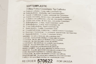 Teleflex 570622 Softsimplastic 3 Way Foley Couvelair Tip Catheter 22Ch (x)